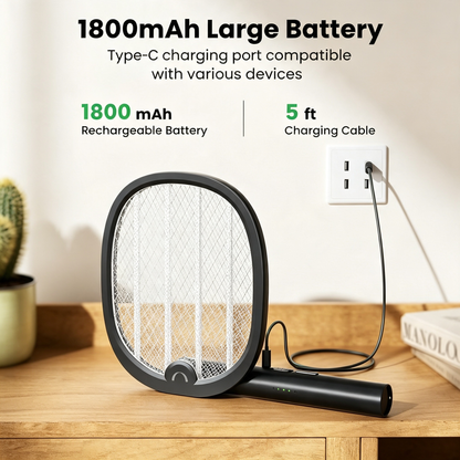 Rechargeable Electric Fly Swatter 4000V High Voltage Bug Zapper Racket With UV Light