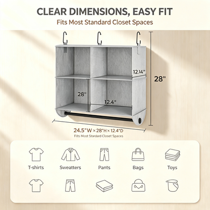 Hanging Closet Organizer with 4 Compartments and Detachable Garment Rod