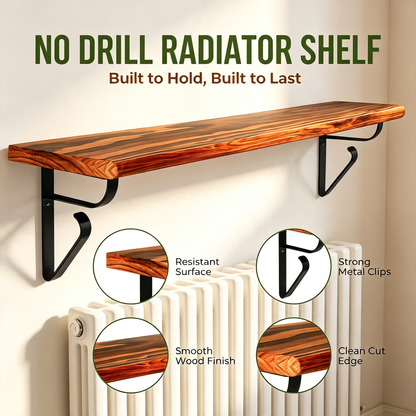 No Drill Clip On Radiator Wooden Storage Display Shelf