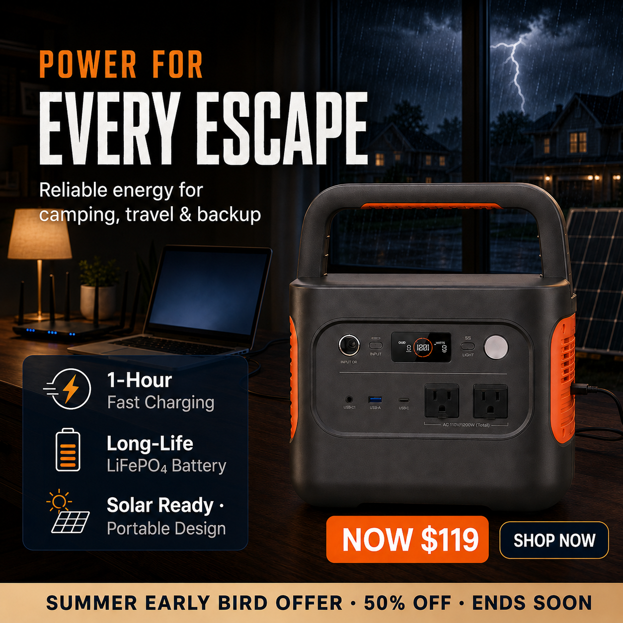 1070Wh Solar Generator Kit + FREE 200W Solar Panel (Limited BOGO)