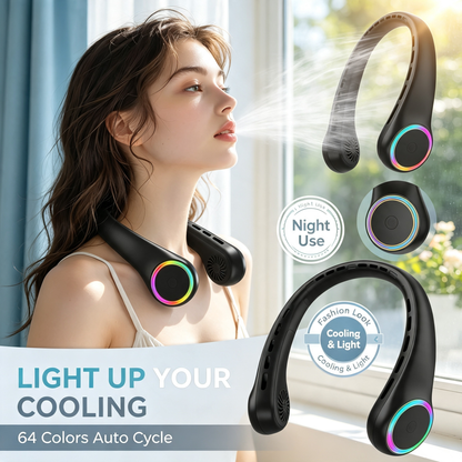 Bladeless Portable Hanging Neck Fan with RGB Ambient Light